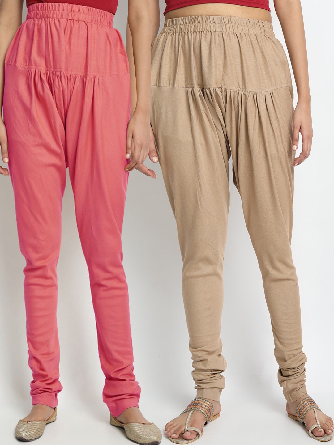 

Molcha Women Pack of 2 Solid Cotton Churidar, Peach
