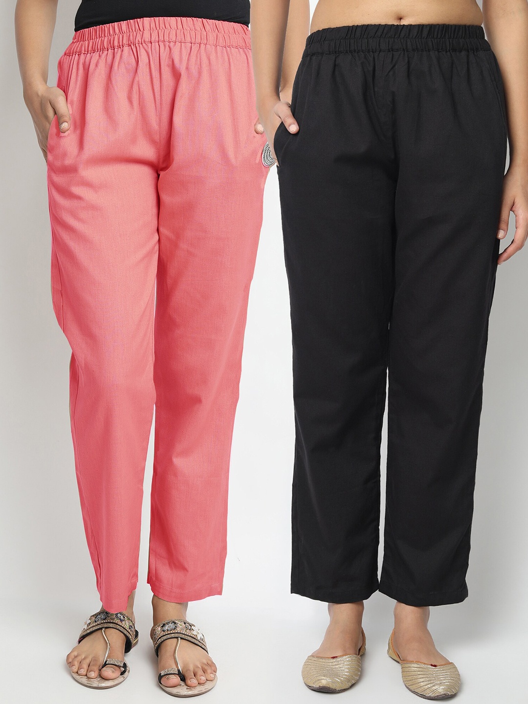 

Molcha Women Peach-Coloured & Black 2 Palazzos