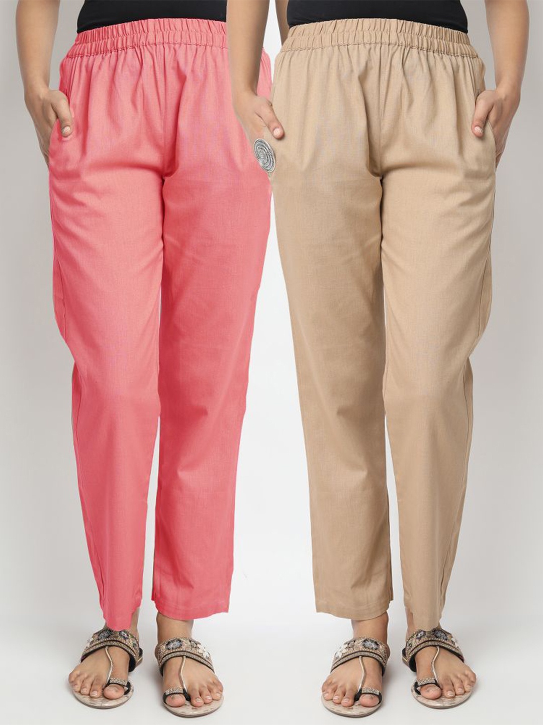 

Molcha Women Peach-Coloured & Beige 2 Palazzos