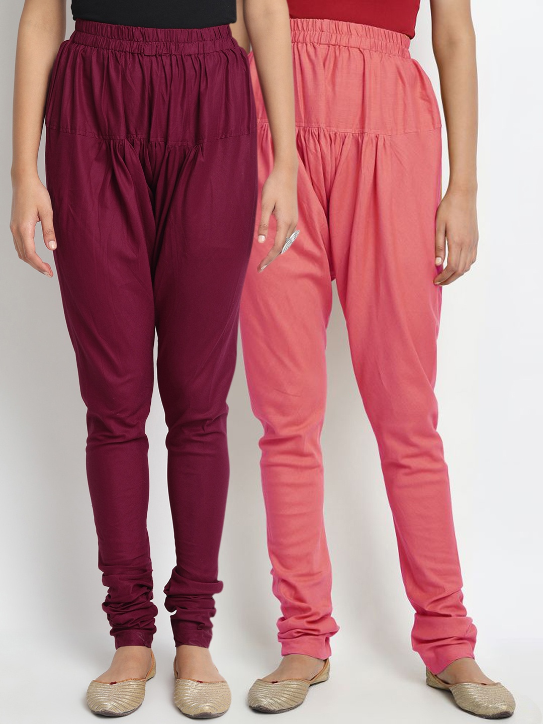 

Molcha Women Peach & Maroon Solid Pure Cotton Churidar