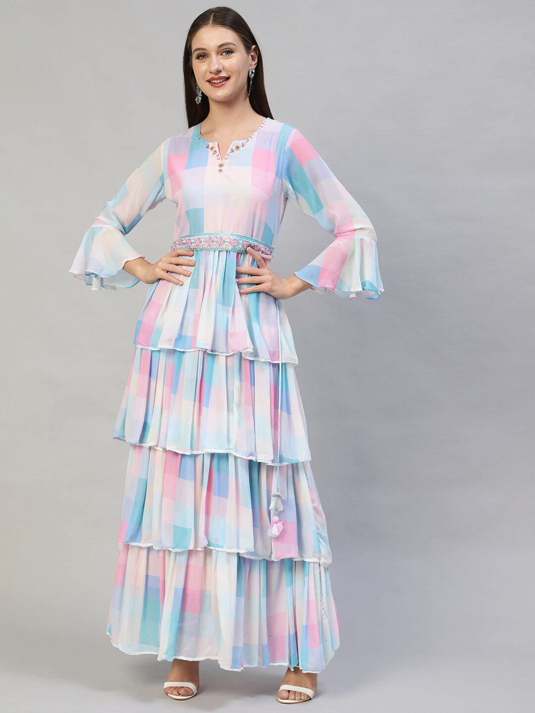

FASHOR Multicoloured Layered Georgette Maxi Dress, Multi