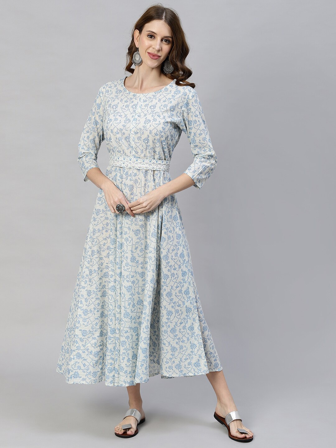 

FASHOR Blue & gray lilac Floral A-Line Dress