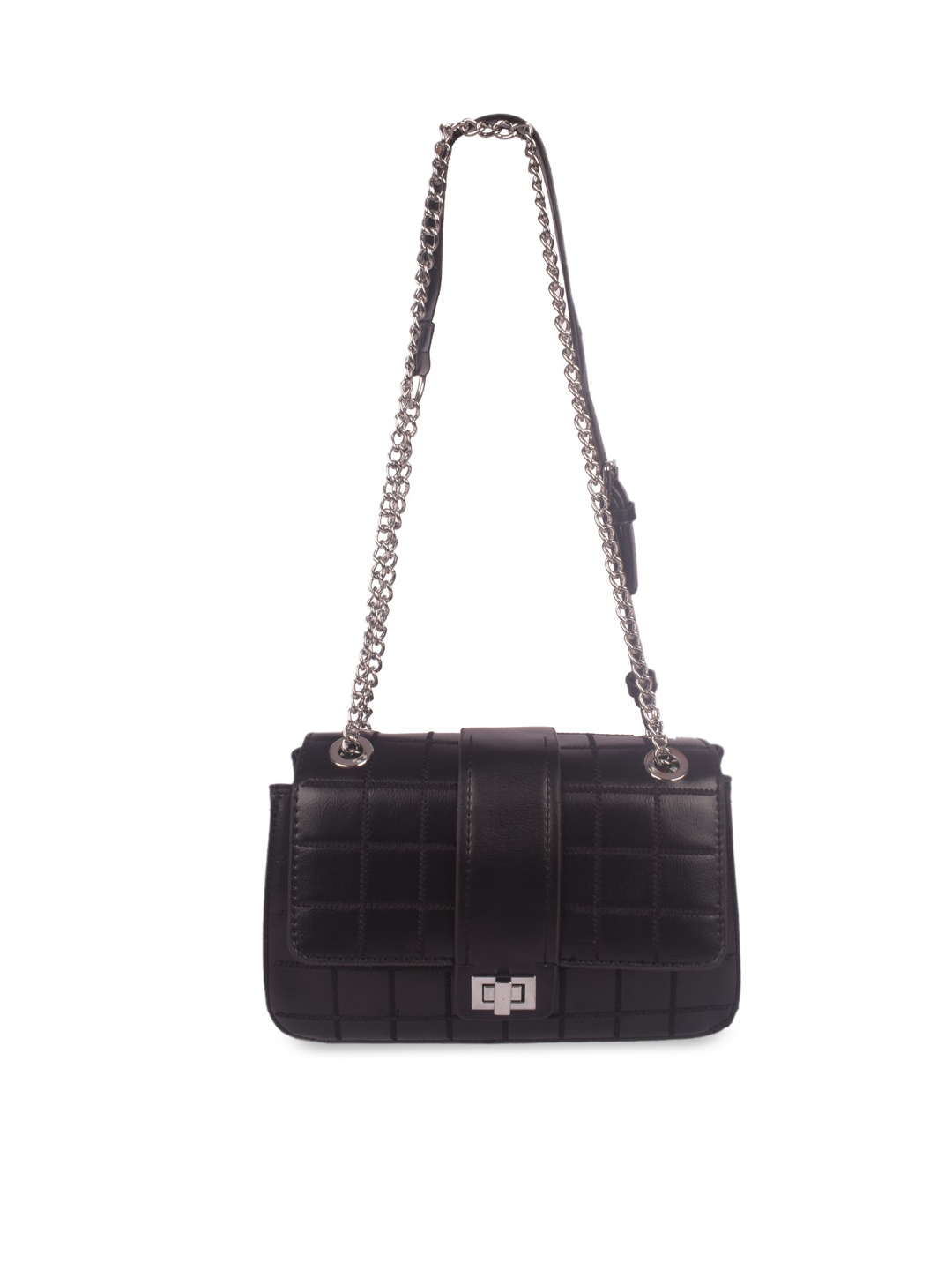 

Bagkok Women Black Textured PU Structured Sling Bag