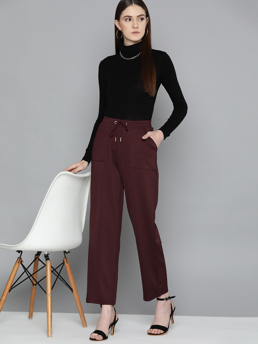 

Chemistry Women Straight Trousers, Burgundy