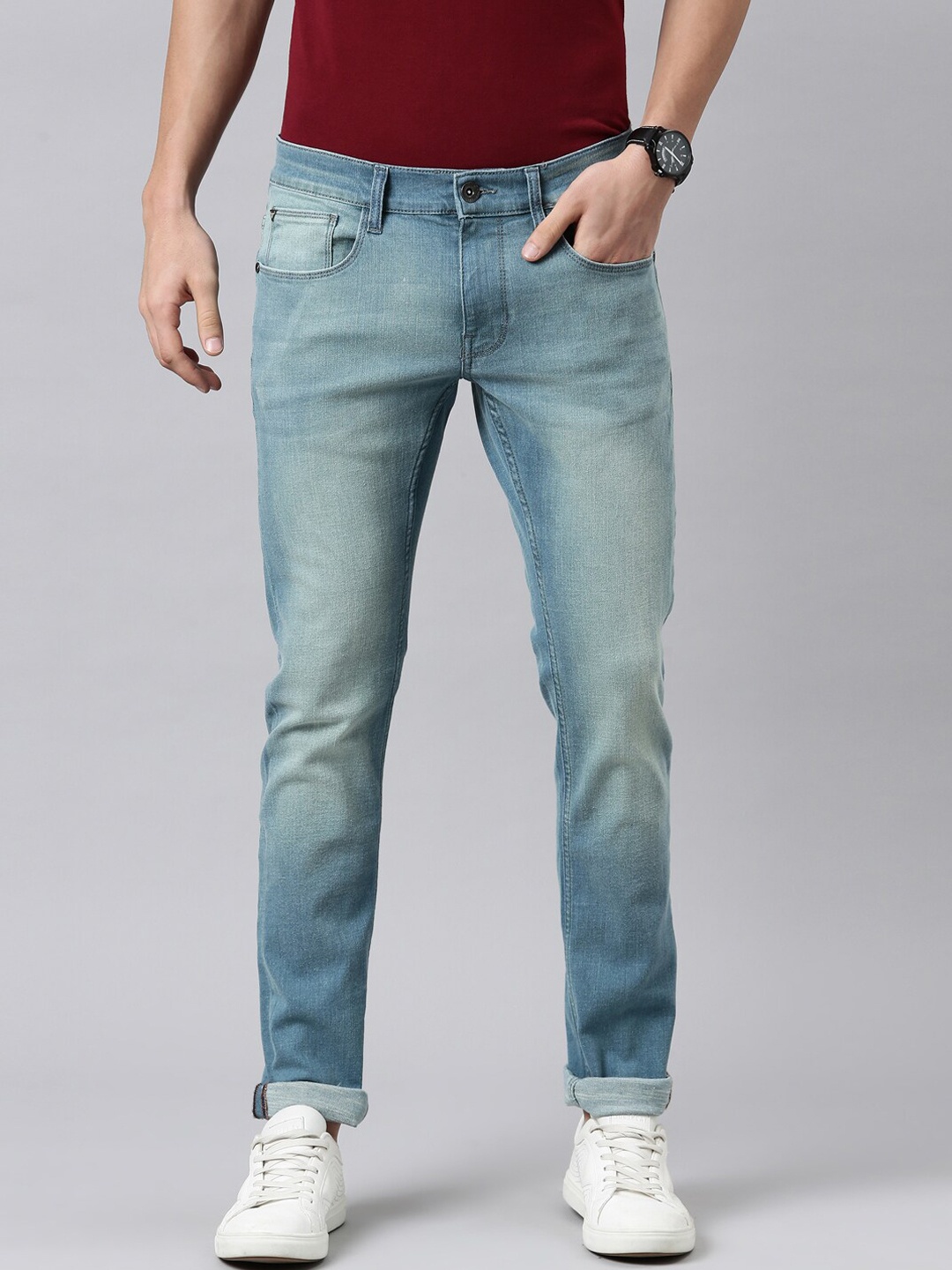 

American Bull Men Blue Skinny Fit Light Fade Jeans