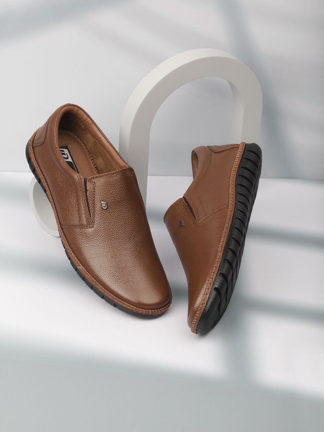 

ID Men Tan-Brown Leather Formal Slip-On Shoes