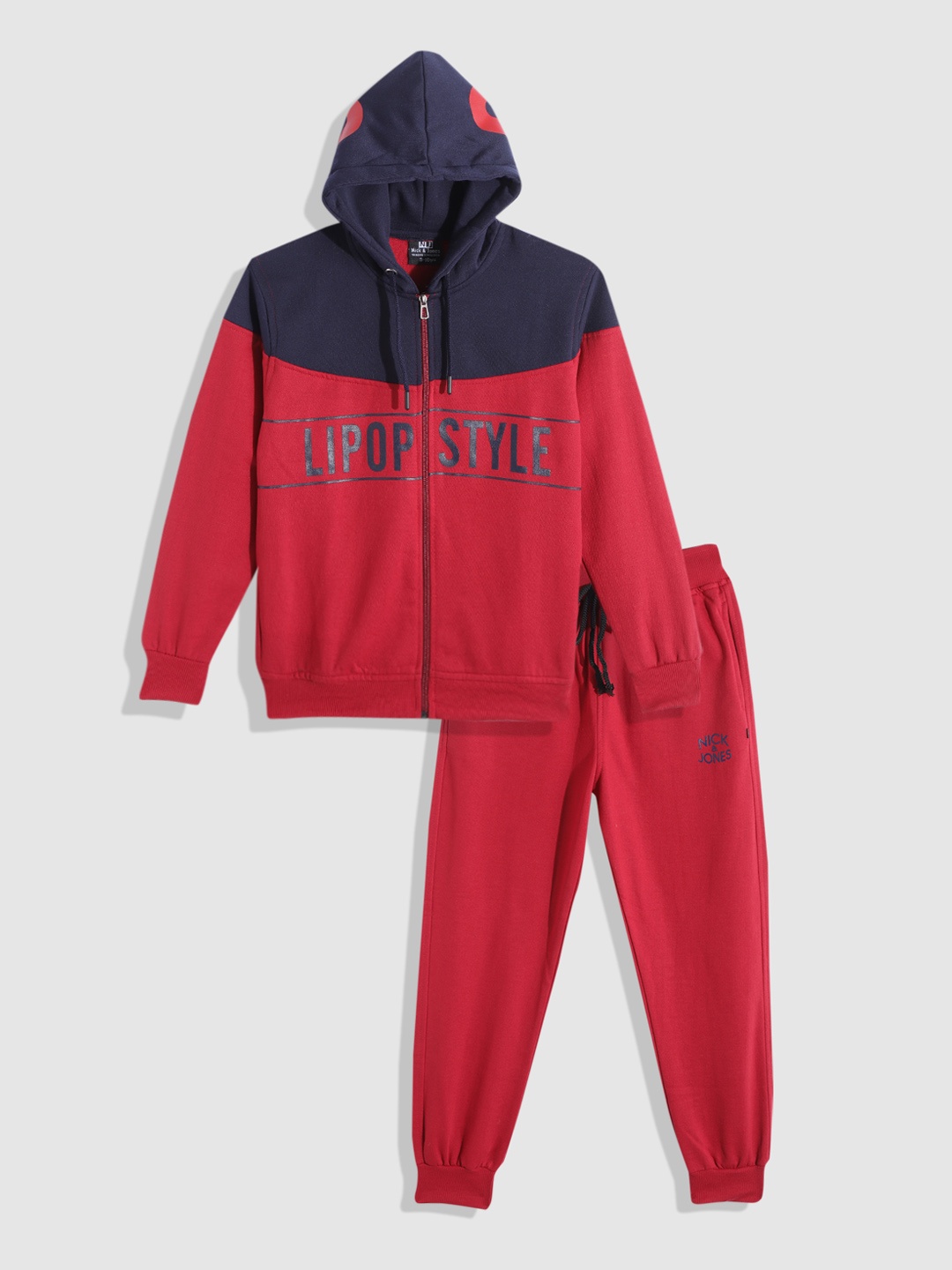 

Nick and Jones Boys Colourblocked & Typography Print Hooded Tracksuit, Red
