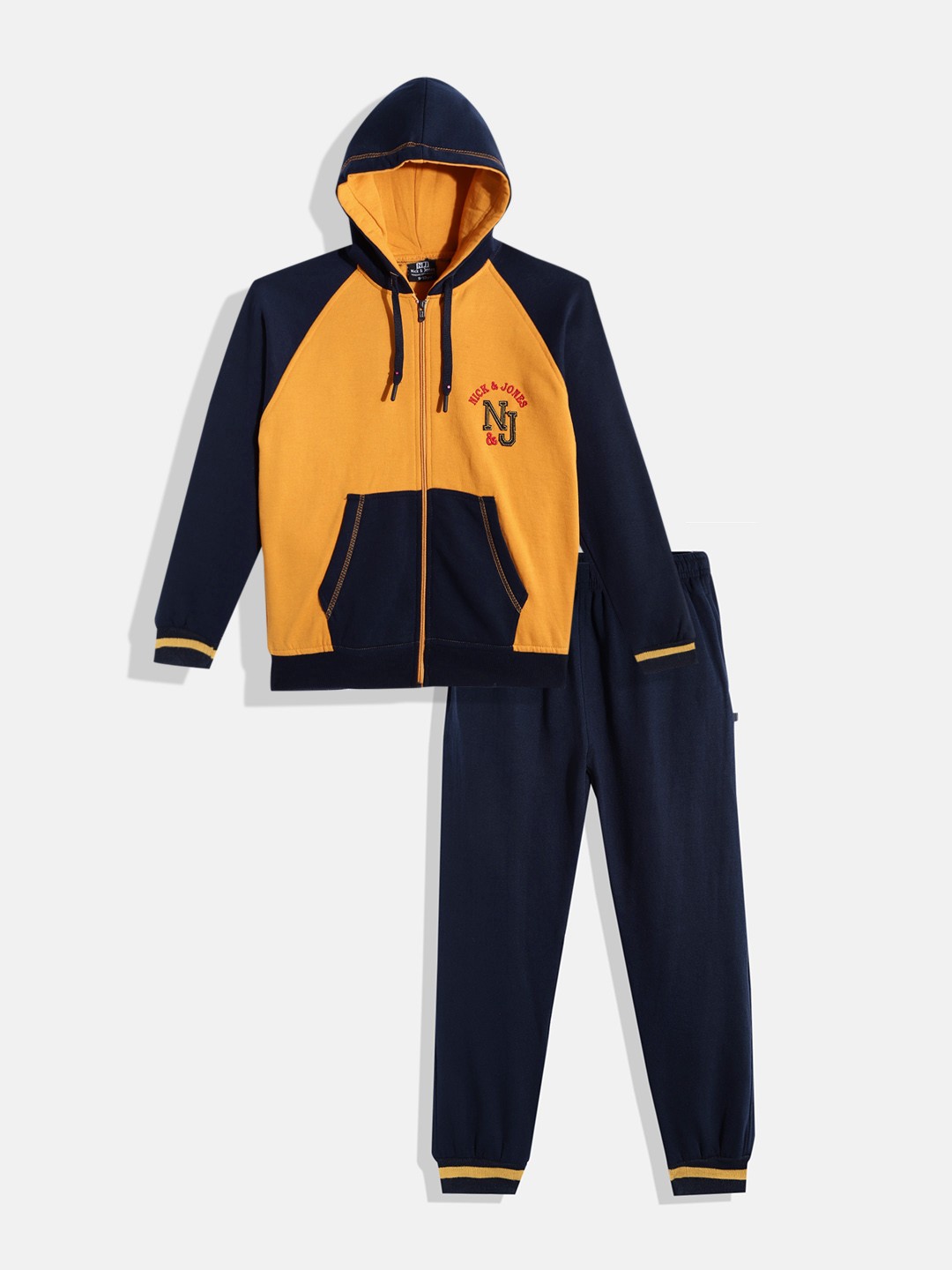 

Nick and Jones Boys Colourblocked and Brand Logo Print Hood Tracksuit, Mustard