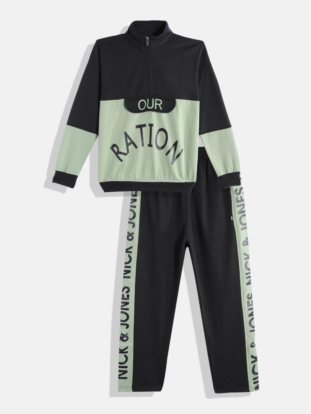

Nick and Jones Boys Colourblocked & Typography Print Flap Applique Tracksuit, Black