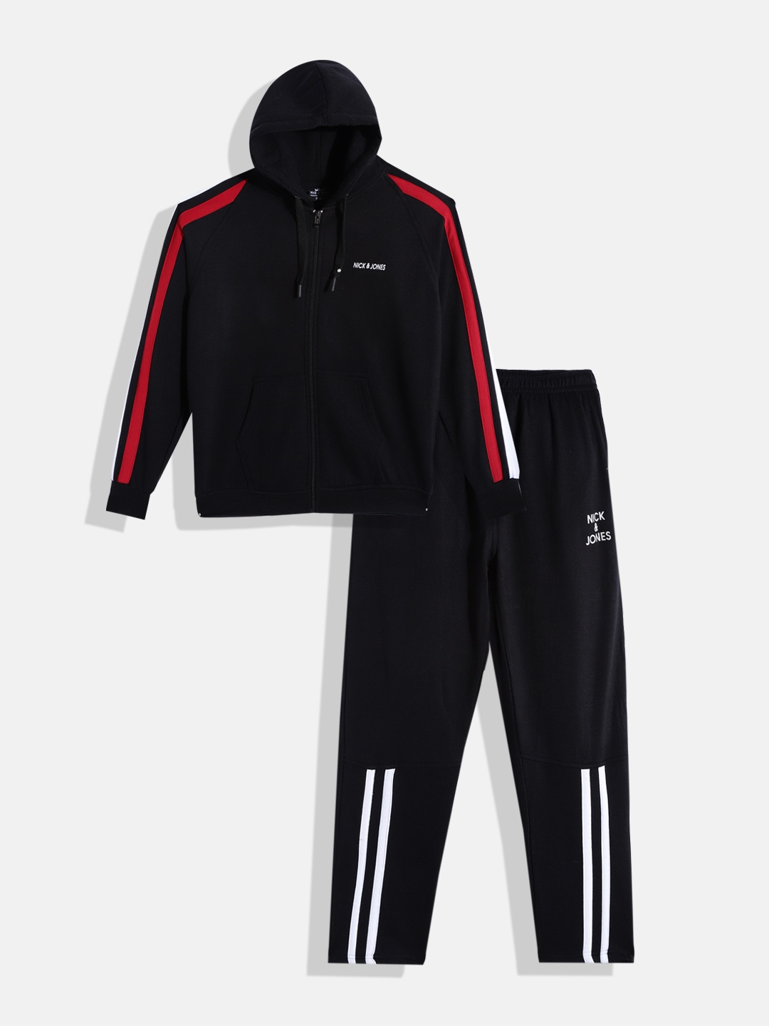 

Nick and Jones Boys Solid Hood Tracksuit with Side Taping, Black