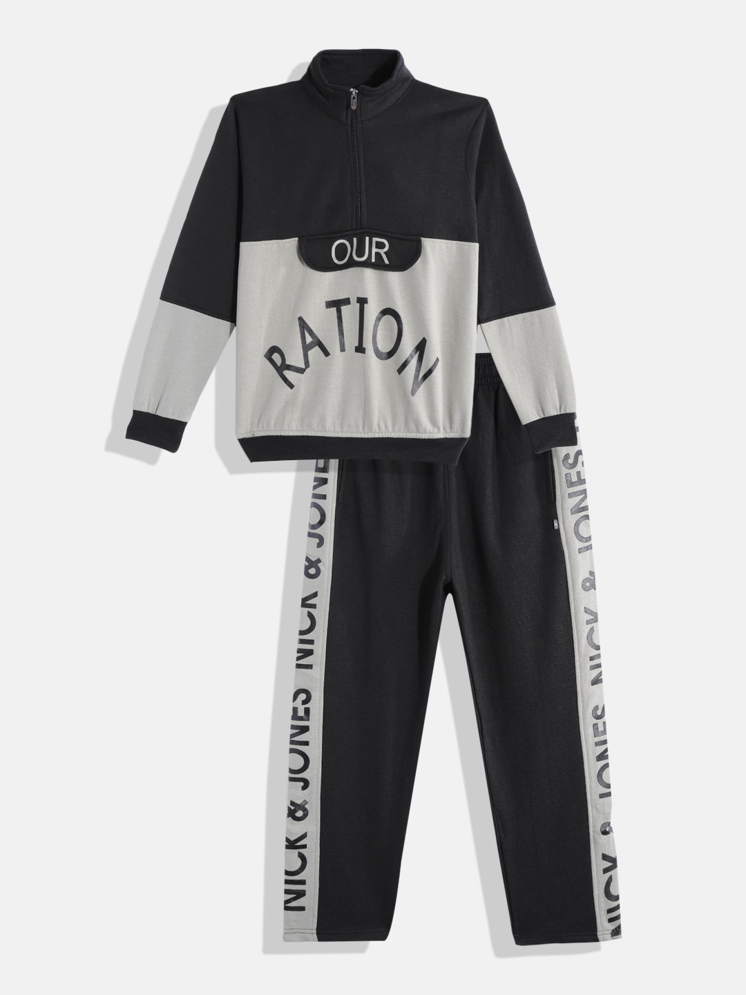 

Nick and Jones Boys Colourblocked & Typography Print Flap Applique Tracksuit, Grey