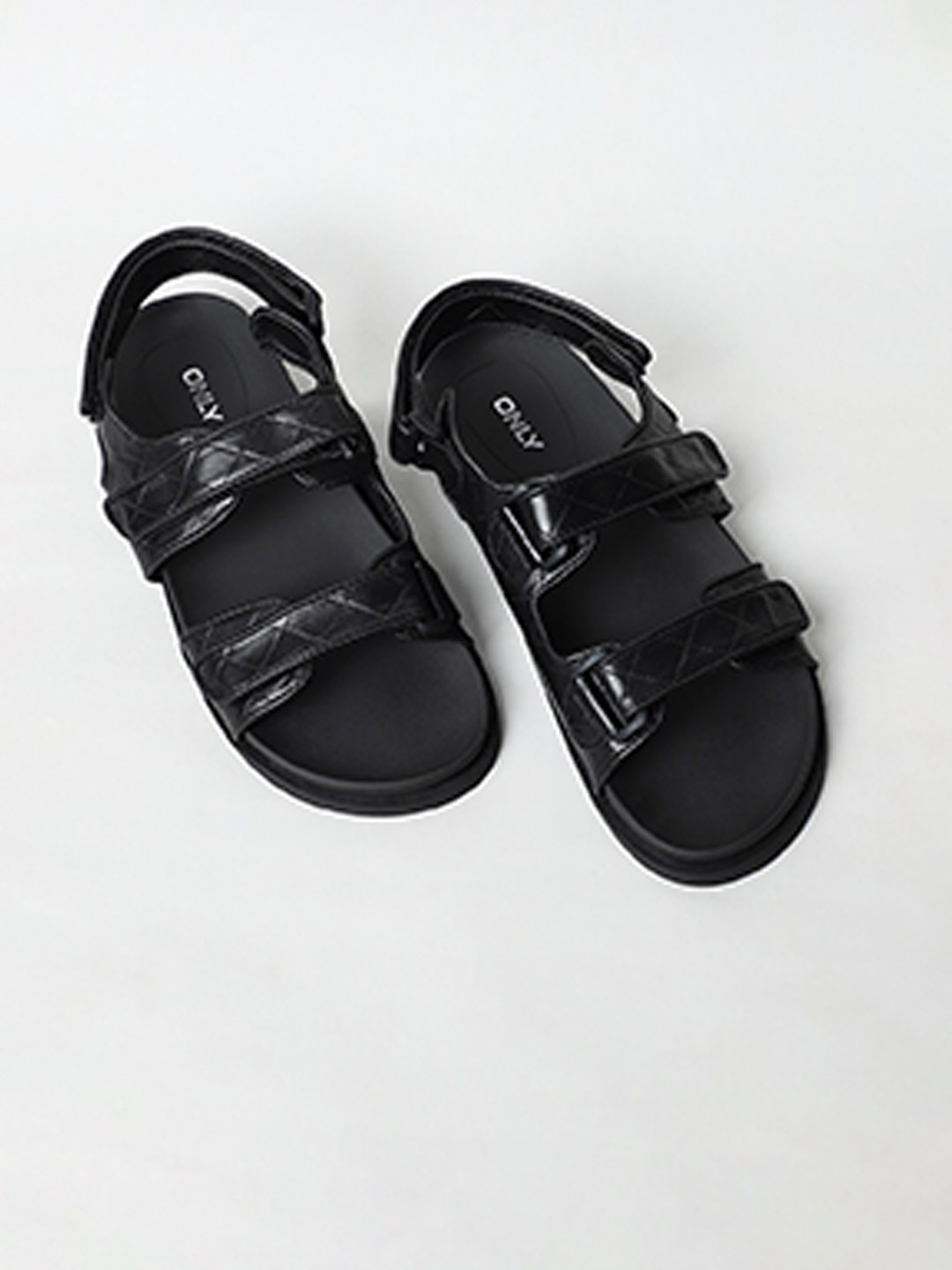 

ONLY Women Black Textured Open Toe Flats