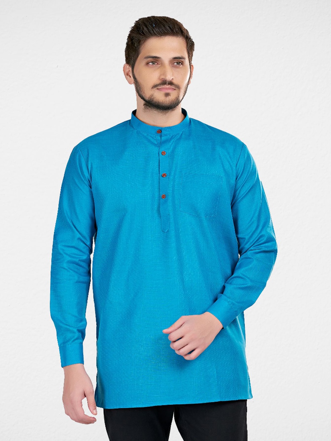 

SHIWAM ETHNIX Men Blue Cotton Short Kurta