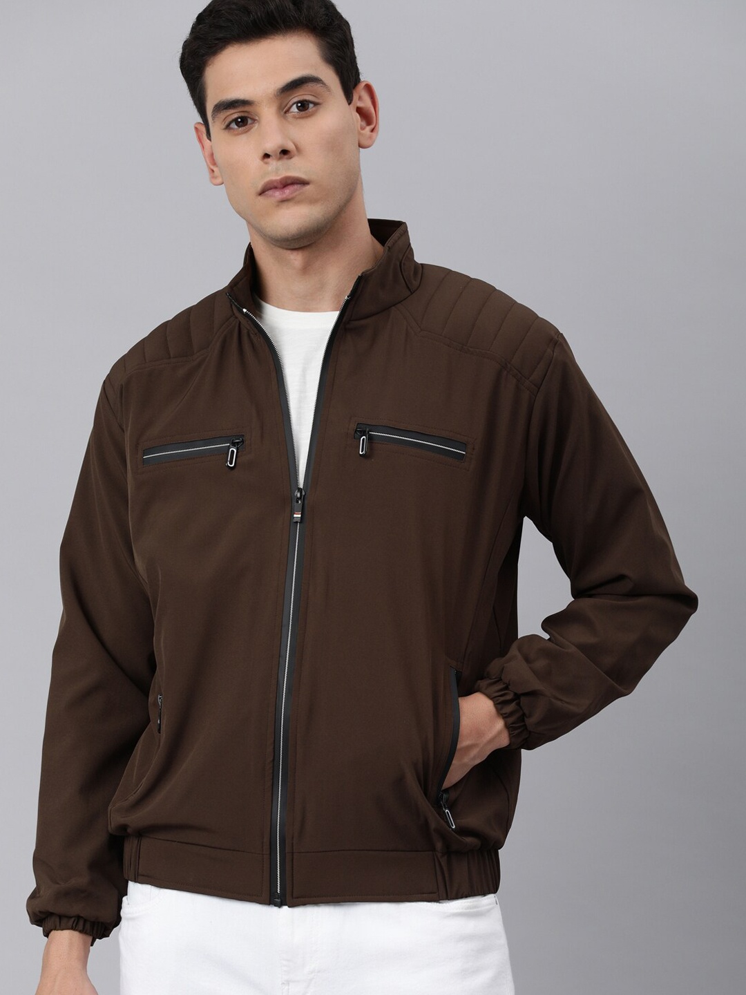 

VOXATI Men Maroon Windcheater Bomber Jacket