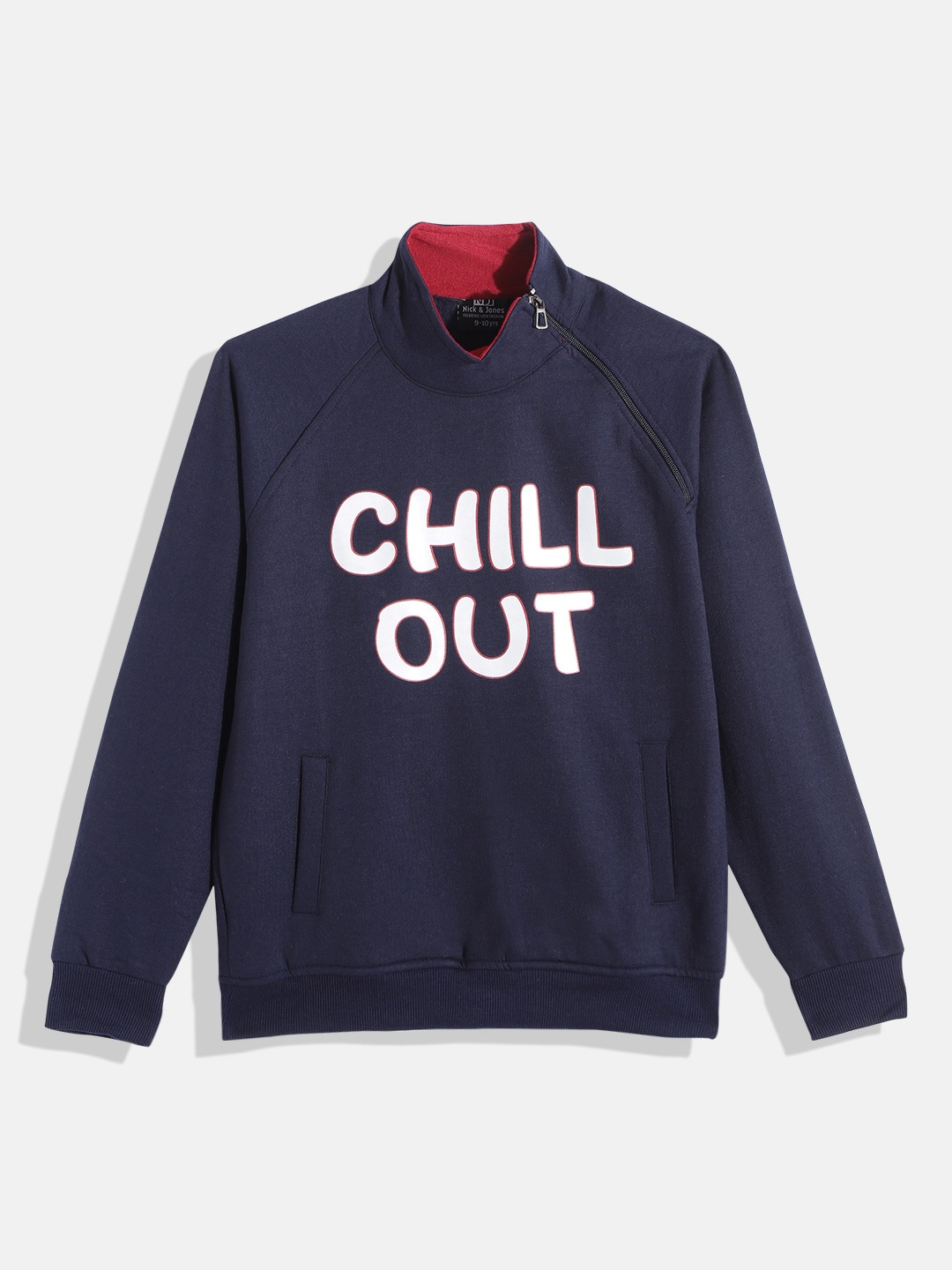 

Nick and Jones Boys Typography Printed Fleece High Neck Sweatshirt, Blue