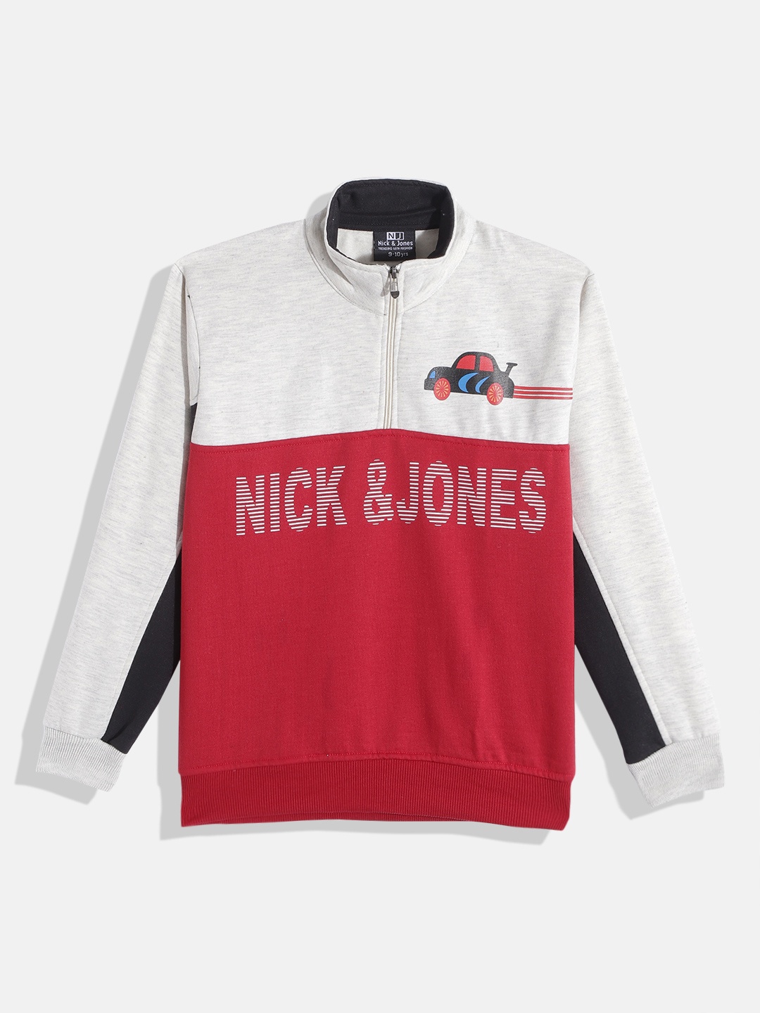 

Nick and Jones Boys Colourblocked Brand Logo Print Mock Neck Sweatshirt, Red
