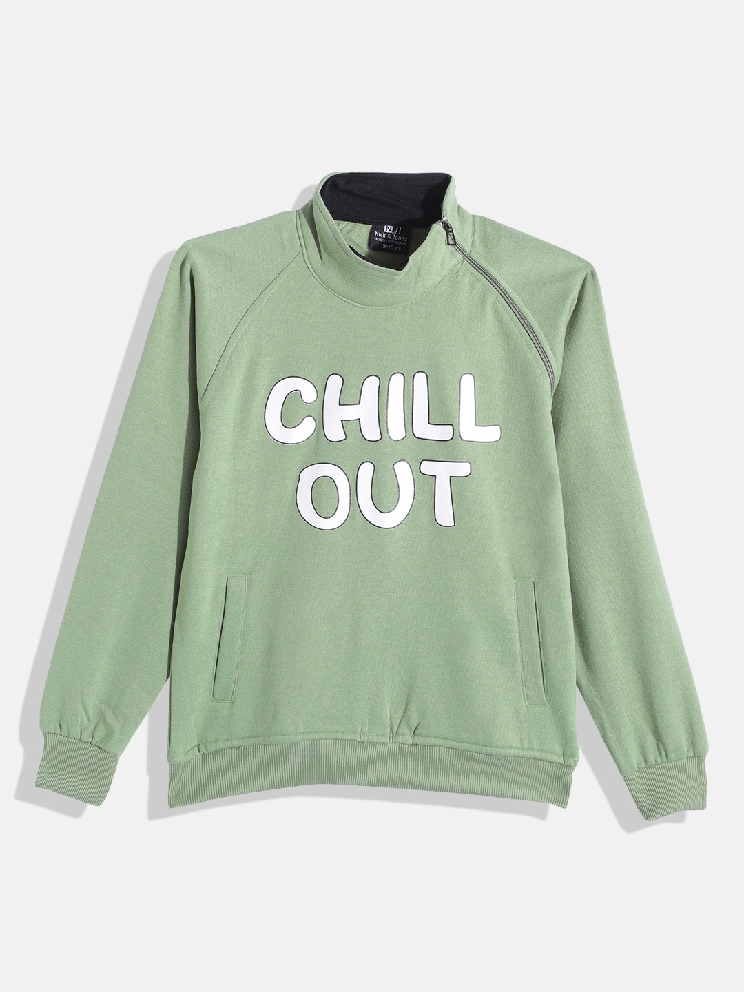

Nick and Jones Boys Typography Printed High Neck Sweatshirt, Green