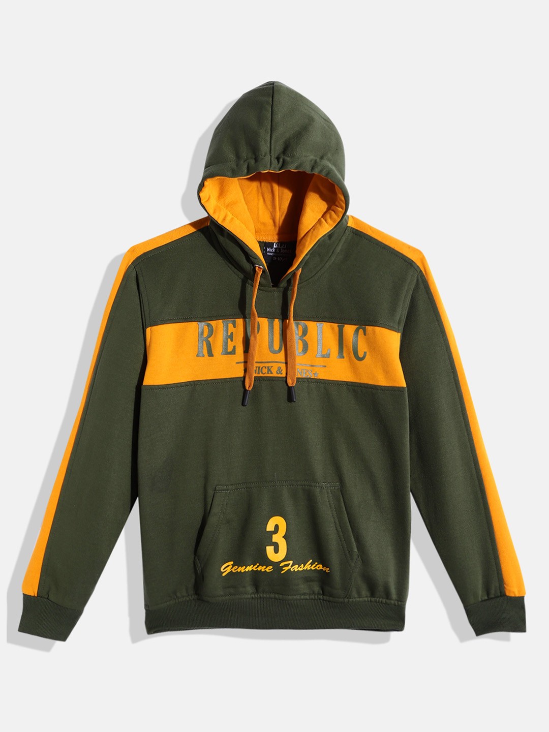 

Nick and Jones Boys Brand Logo Print Fleece Hooded Sweatshirt, Olive