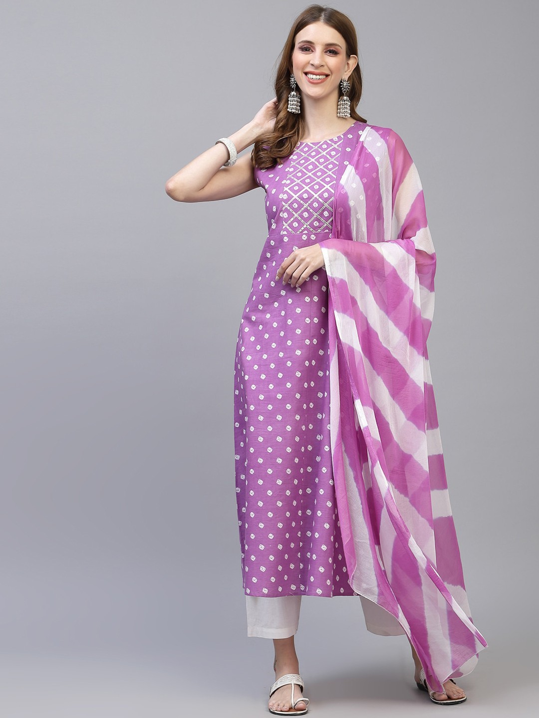 

Stylum Women Purple Geometric Printed Kurta with Dupatta