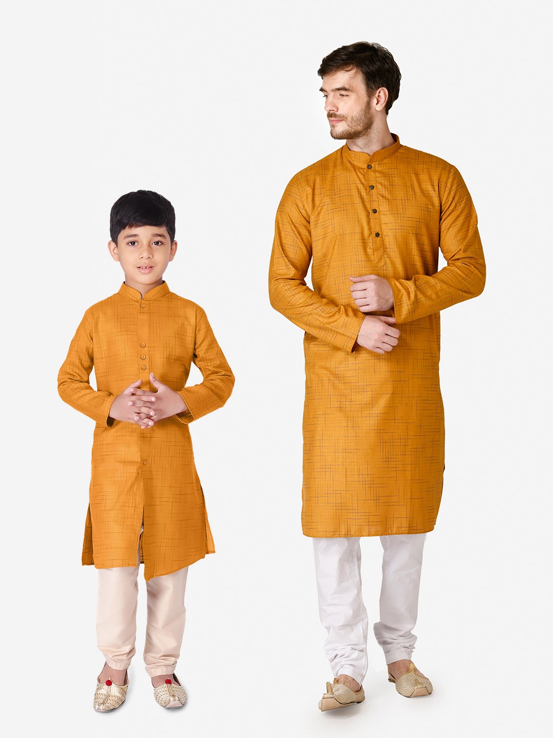 

TABARD Men Yellow Thread Work Pathani Kurta