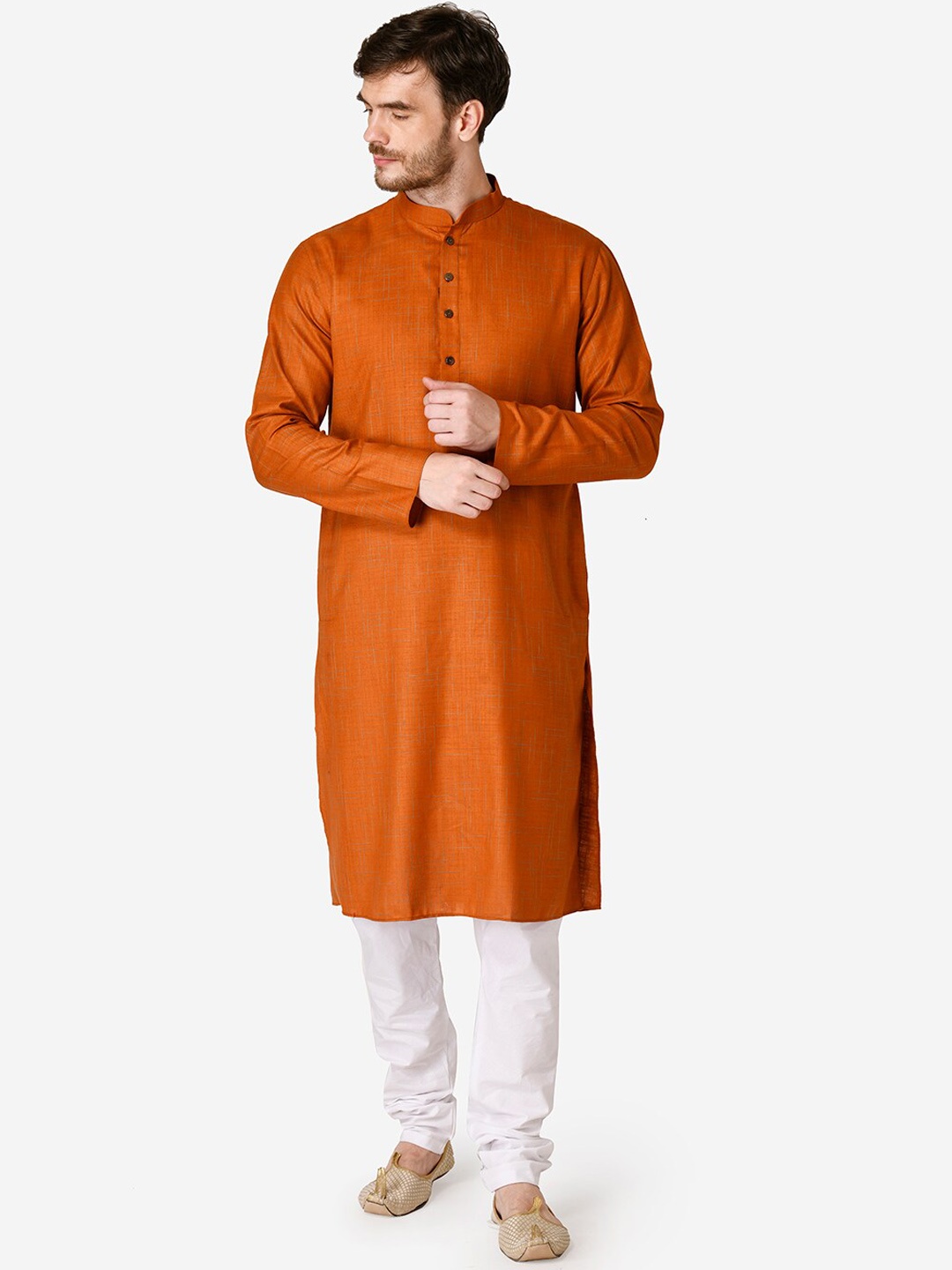 

TABARD Men Orange Printed Mandarin Collar Kurta