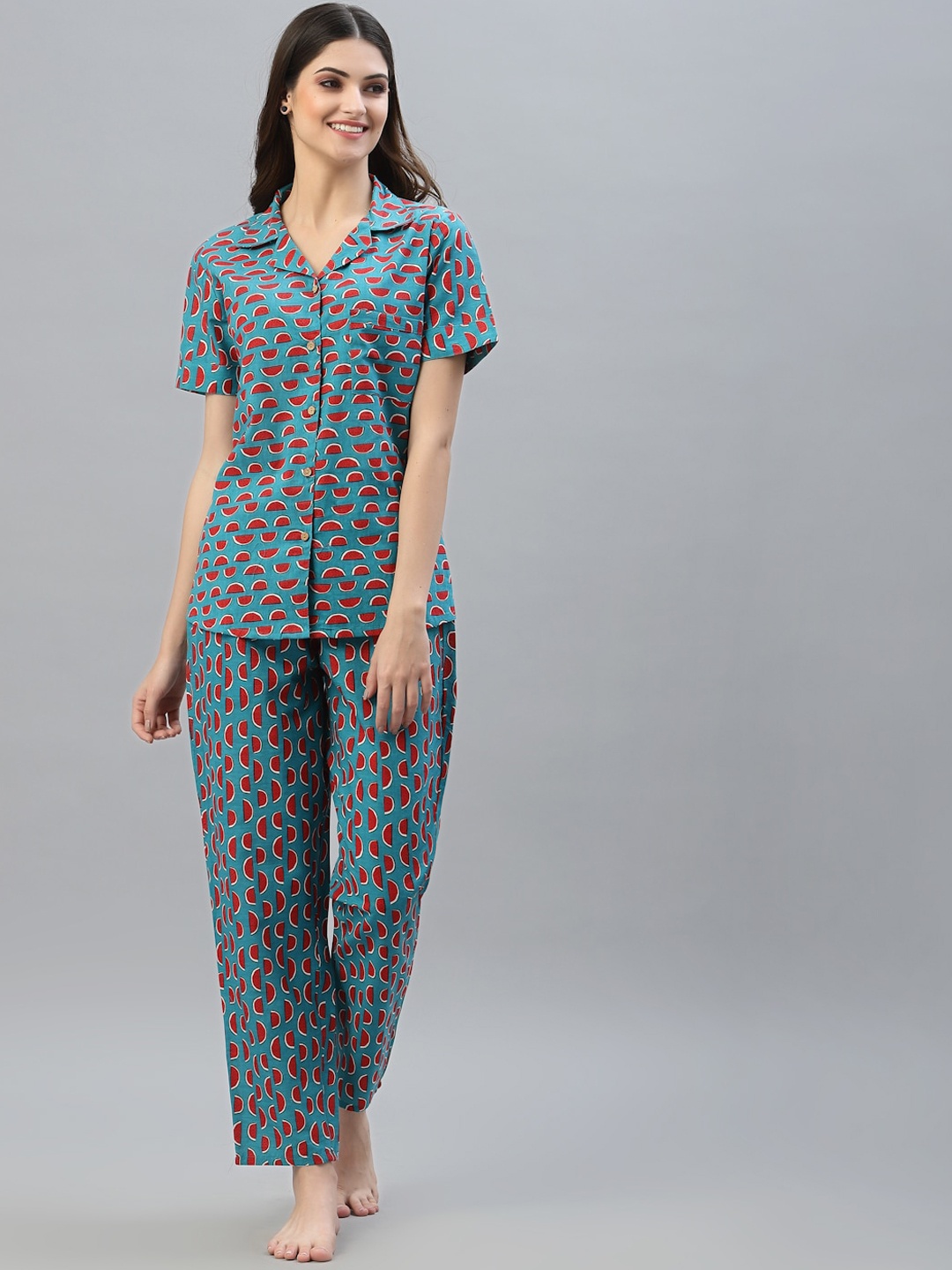 

Stylum Women Teal & Red Printed Night suit