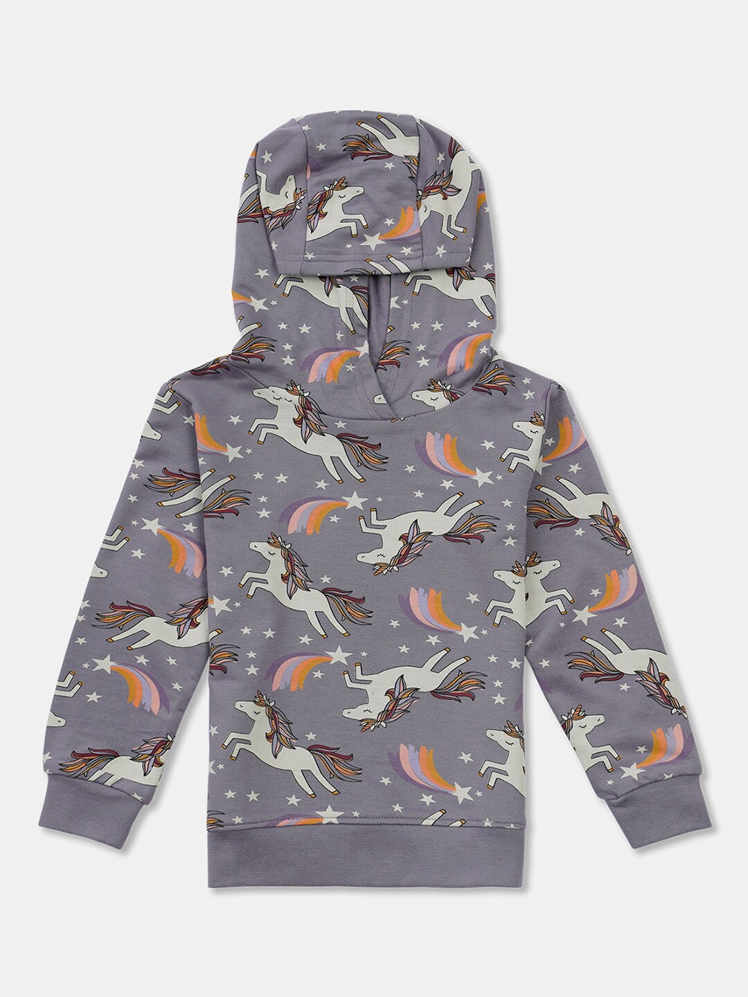 

R&B Girls Purple Printed Hooded Sweatshirt