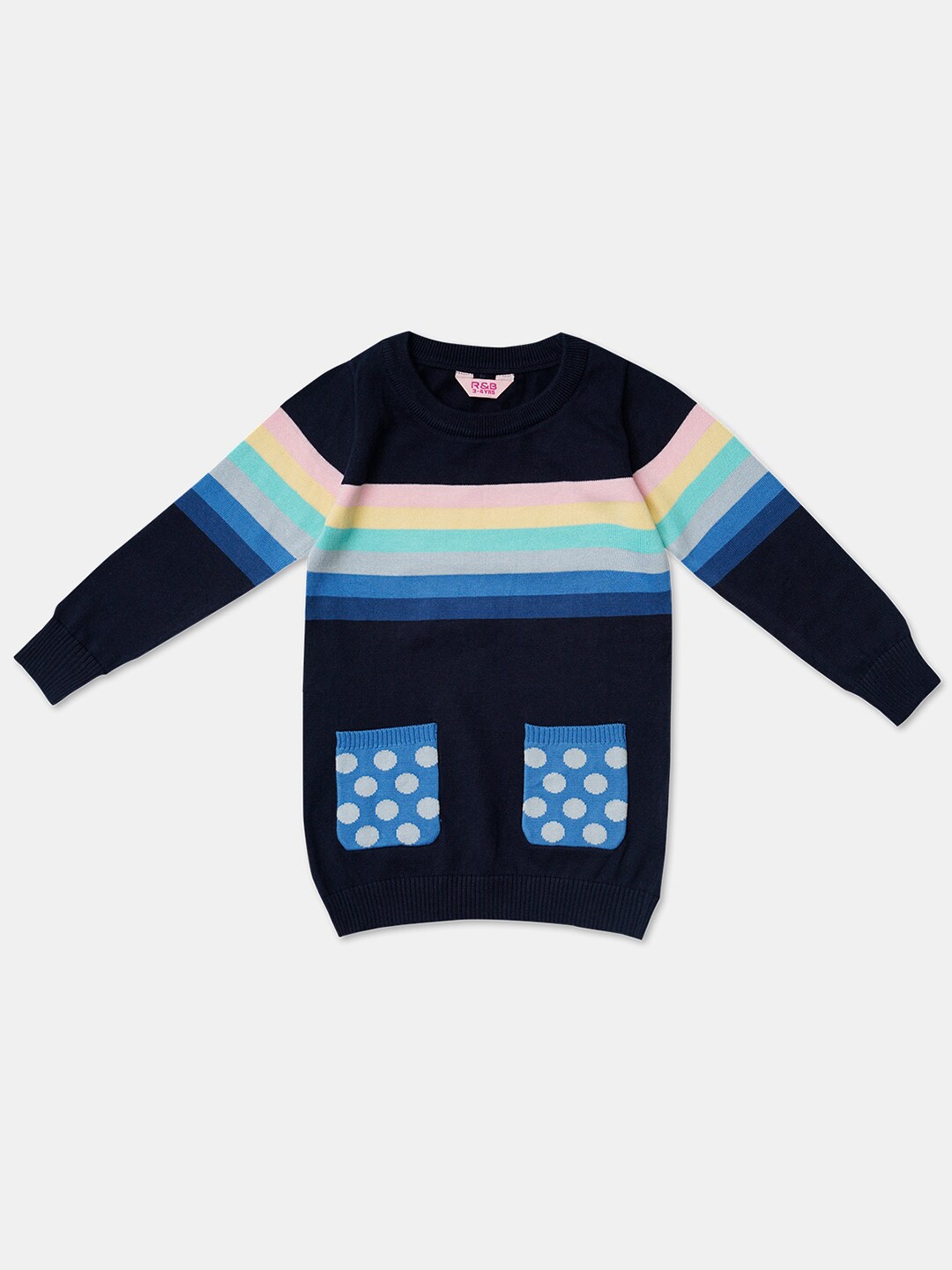 

R&B Girls Multicoloured Striped Sweatshirt, Multi