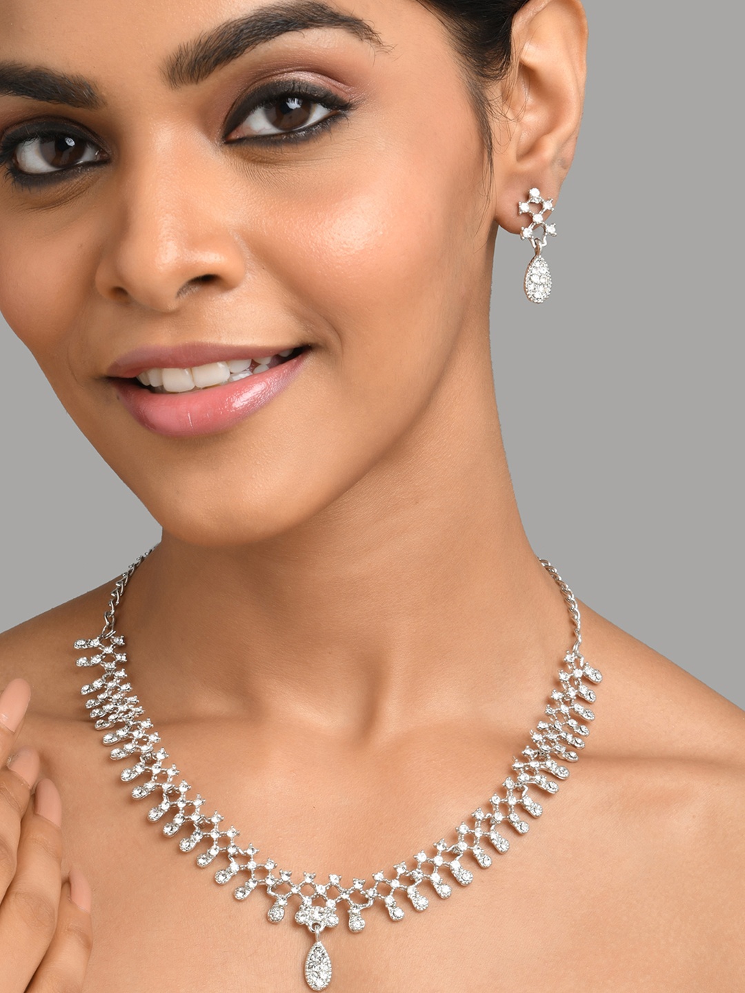 

Fida Silver-Toned, Rhodium-Plated & White AD Studded Jewellery Set