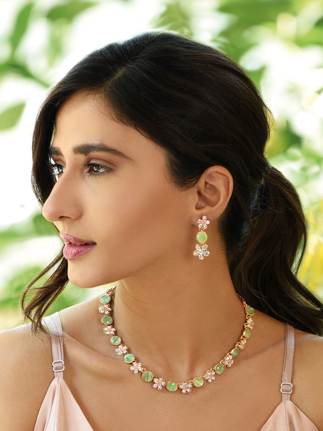 

Fida Gold-Plated Pink & Green AD-Studded Jewellery Set