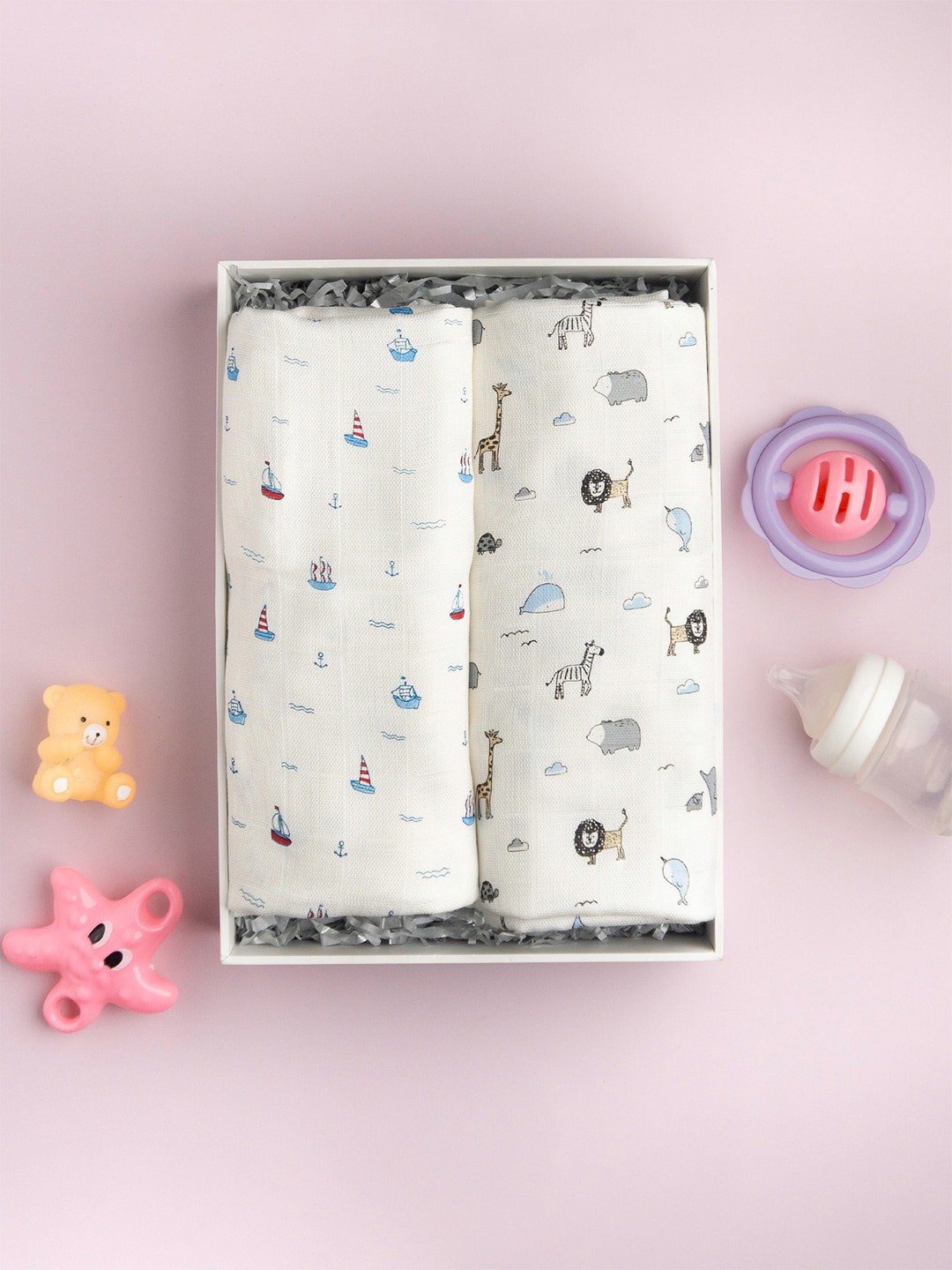 

MUSH Kids Pack of 2 Printed Ultra Soft 100% Bamboo Swaddle, White