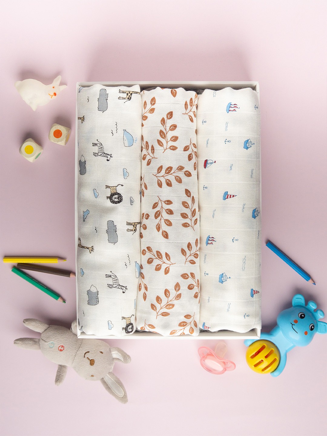 

MUSH Kids Pack of 3 Printed Ultra Soft 100% Bamboo Swaddle, White