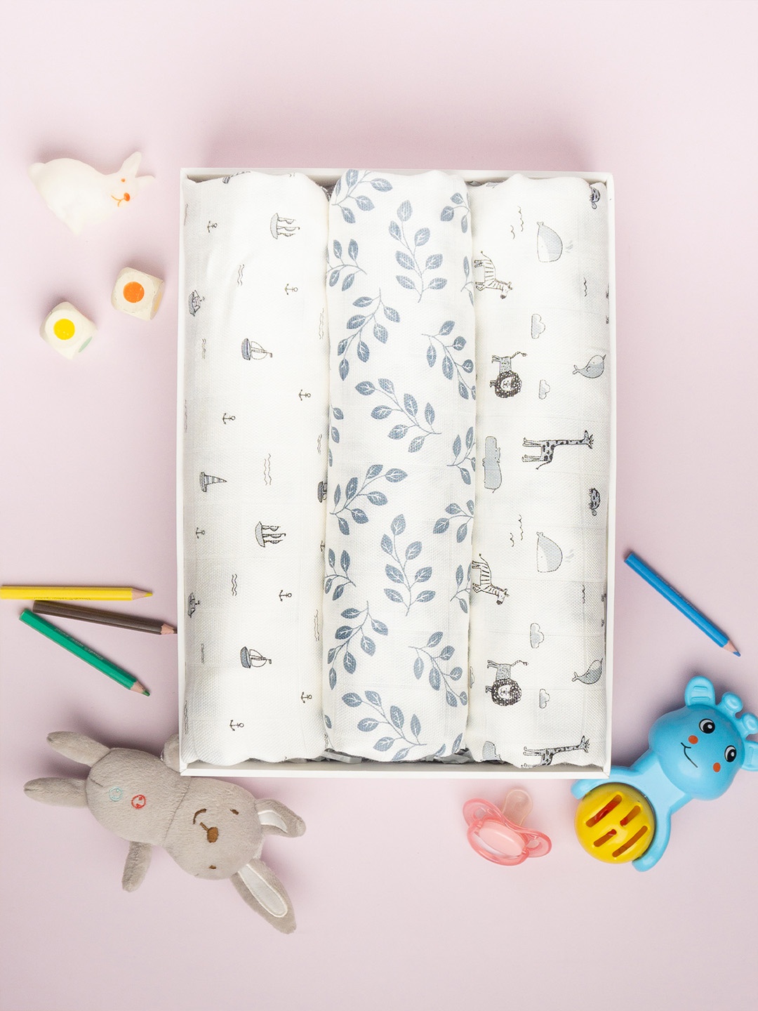 

MUSH Kids Pack of 3 Printed Ultra Soft 100% Bamboo Swaddle, White