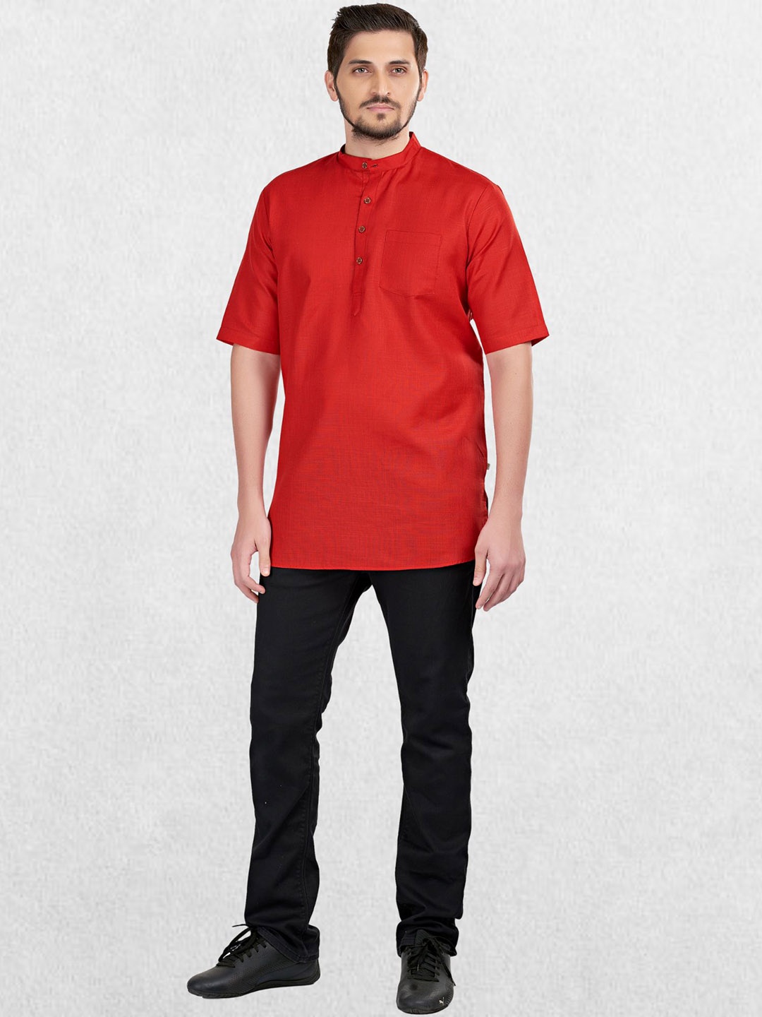 

SHIWAM ETHNIX Men Red Solid Short Kurta