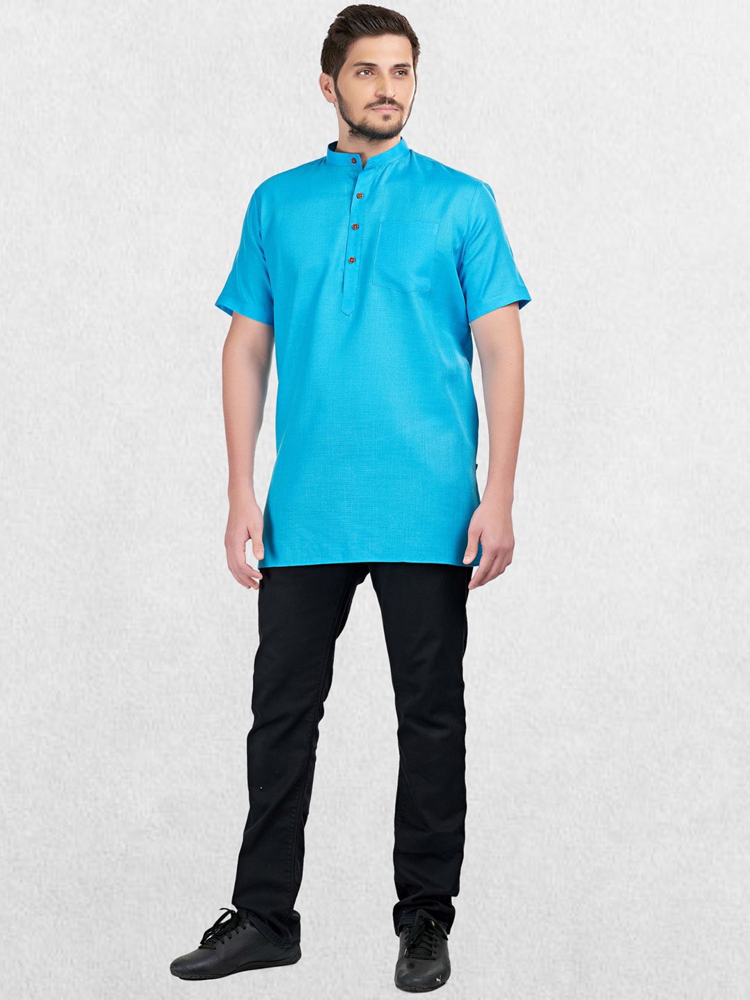 

SHIWAM ETHNIX Men Turquoise Blue Solid Kurta