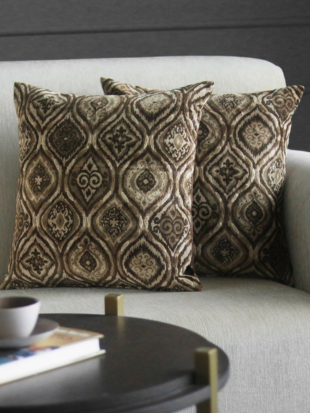 

GM Brown Set of 2 Ethnic Motifs Velvet Square Cushion Covers