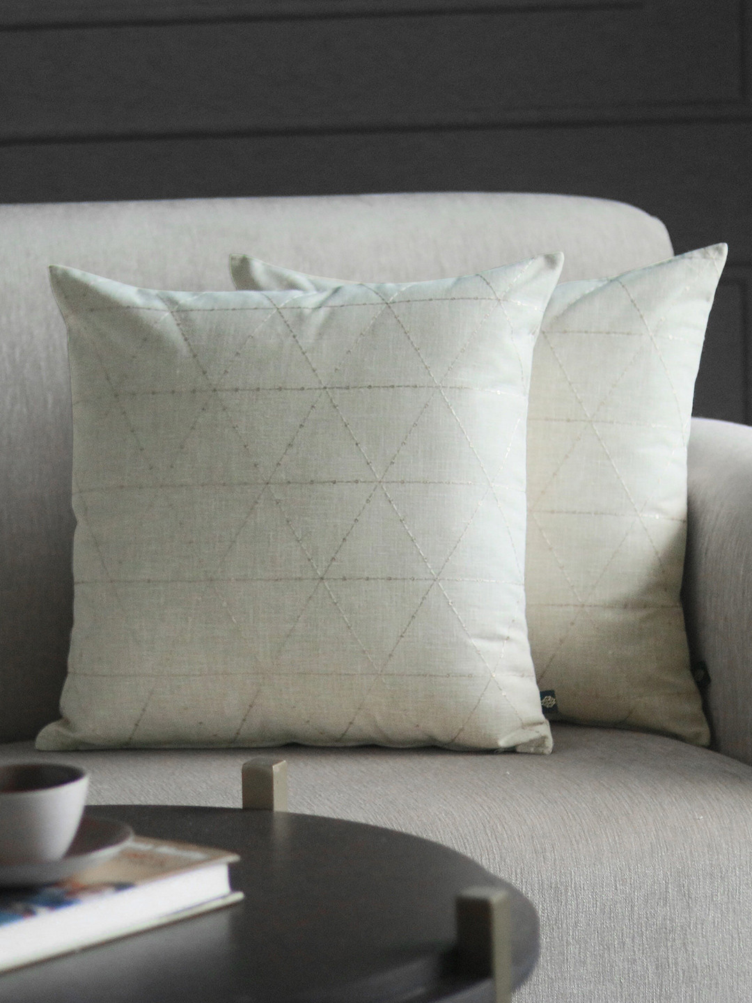 

GM Off White & Gold-Toned Set of 2 Embellished Square Cushion Covers
