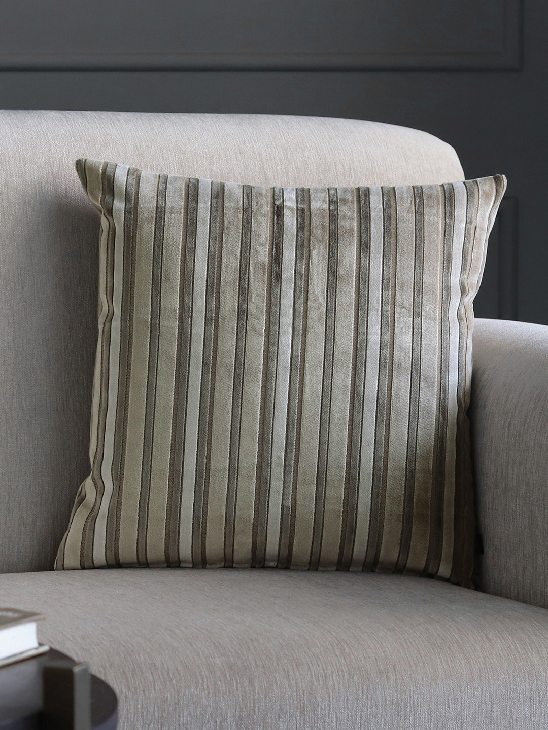 

GM Beige & Brown Striped Velvet Square Cushion Covers