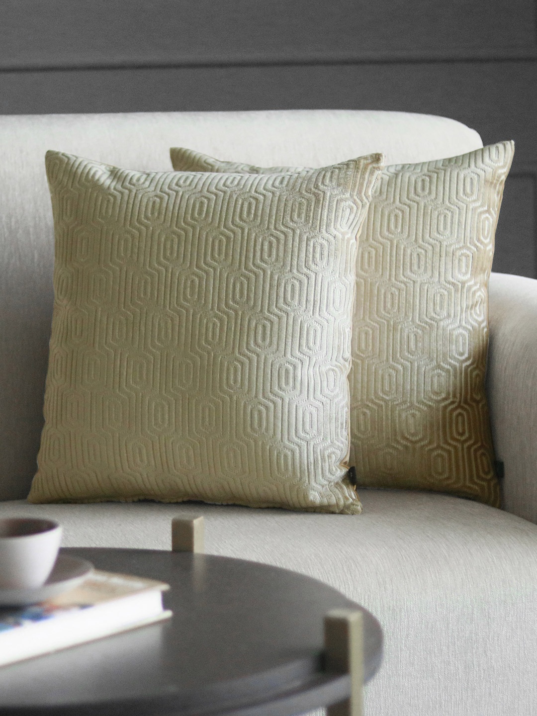 

GM Beige Set of 2 Geometric Velvet Square Cushion Covers