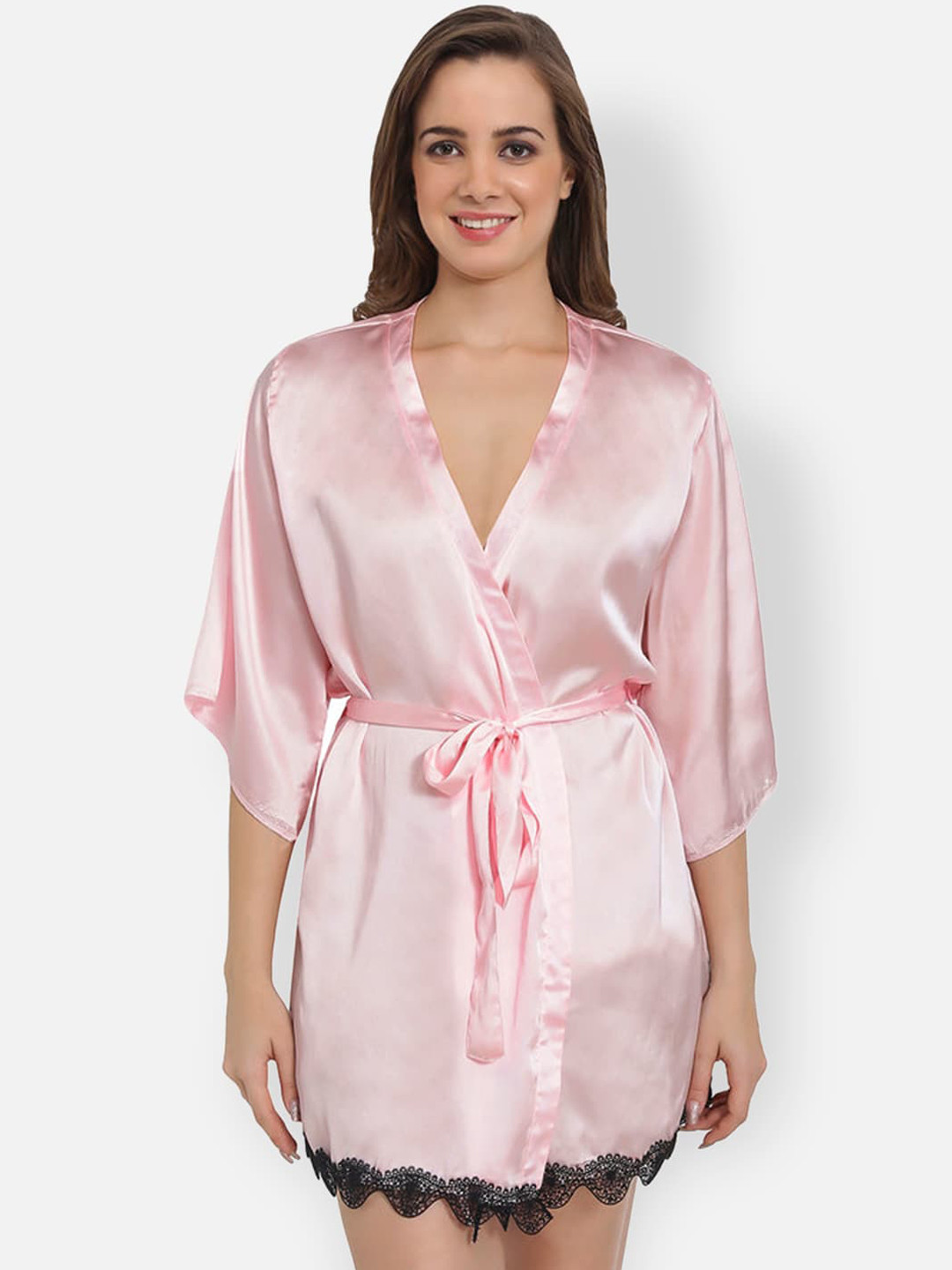 

Ashtag Women Pink Solid Satin Robe