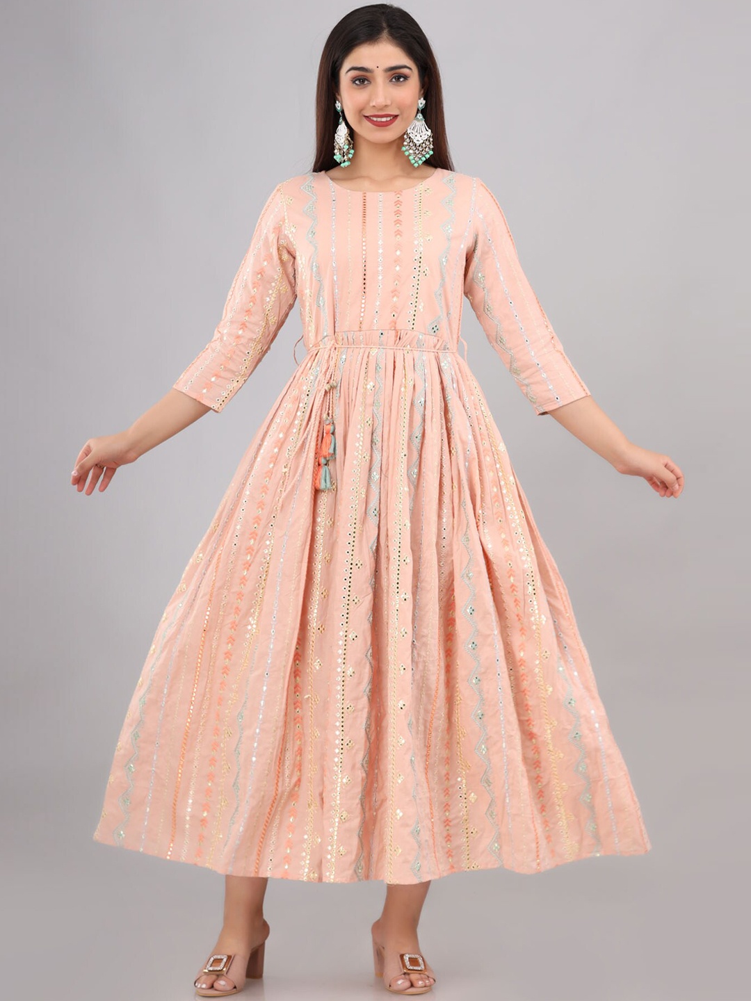 

FASHION DWAR Women Pink Geometric Embellished Anarkali Kurta