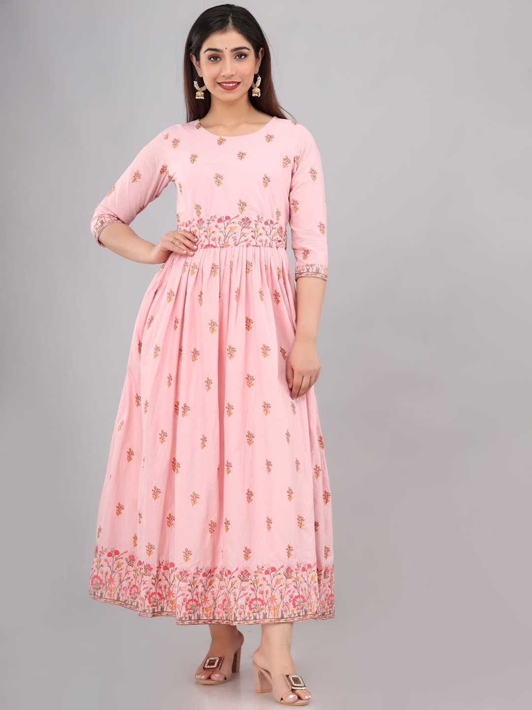

FASHION DWAR Women Printed Ethnic Maxi Dress, Pink