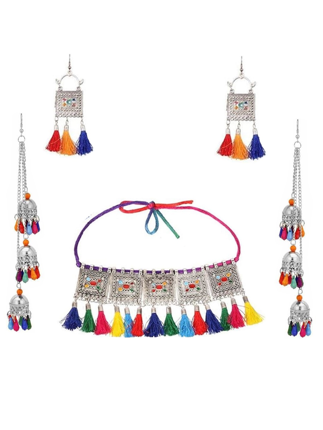 

Vembley Yellow & Blue Silver-Plated Oxidised Jewellery Set