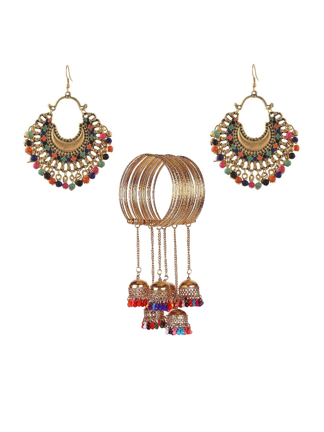 

Vembley Gold-Plated Blue & Pink Earring and Bracelet Set