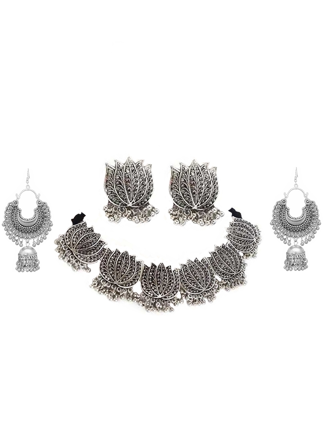 

Vembley Silver-Plated Oxidised Jewellery Set and Jhumki Earring