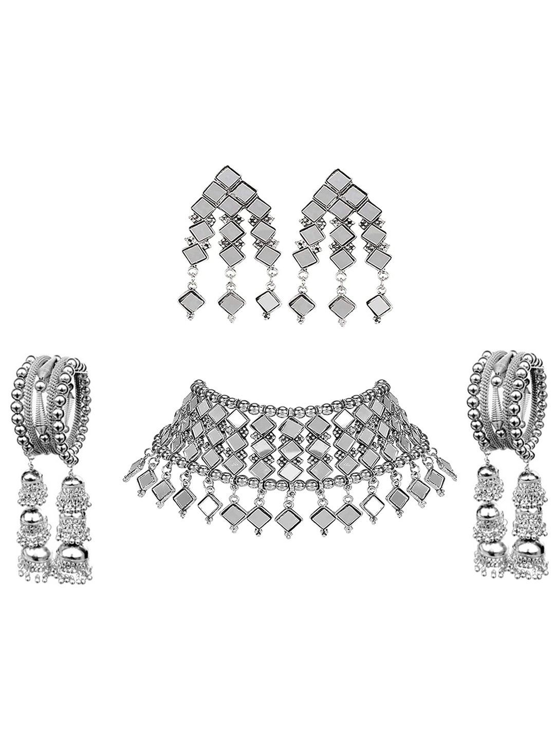 

Vembley Silver-Plated Combo of Jewelry Set and Bangles Bracelet