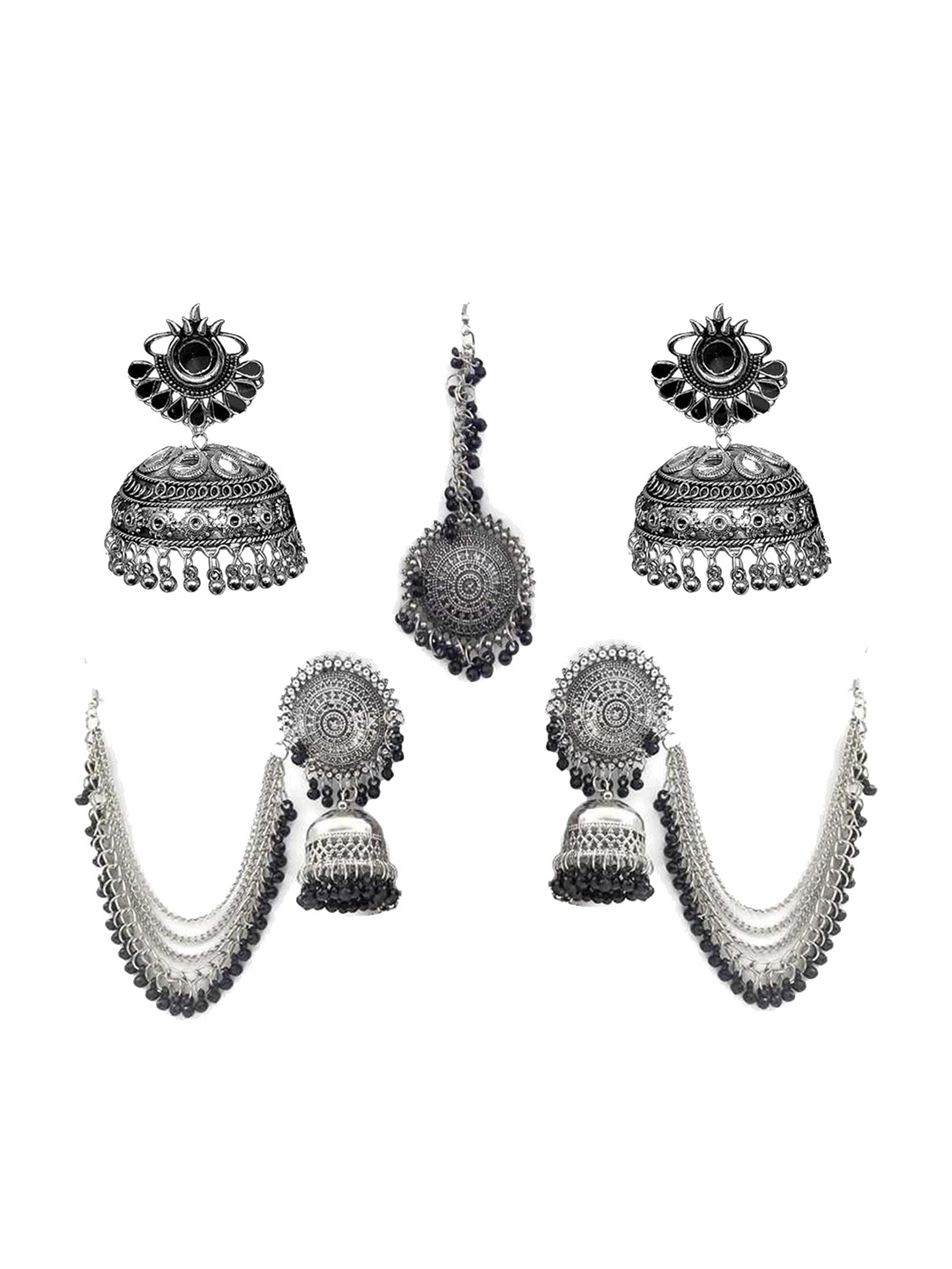 

Vembley Silver-Toned Silver Bahubali and Jhumki Earring