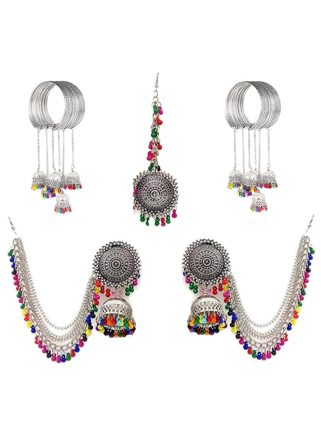 Vembley Women Silver-Toned Oxidised Traditional Jewellery Set