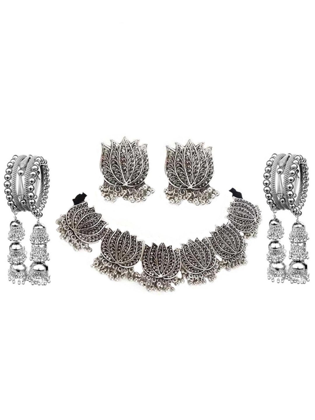 

Vembley Silver-Plated Set Of 2 Jewellery Set and Haning Bangles Bracelet