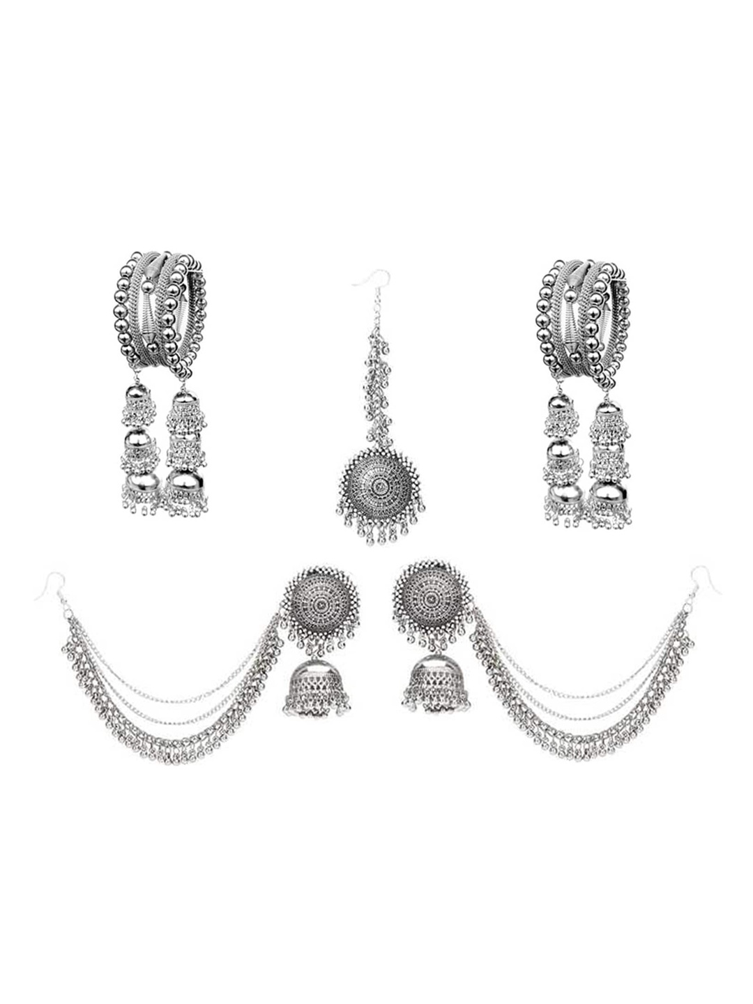 

Vembley Set Of 2 Silver-Plated Beaded Bangle Bracelet With Earrings